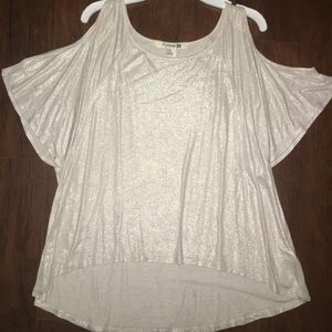 Sparkly Cream Top with Shoulder Cut Outs